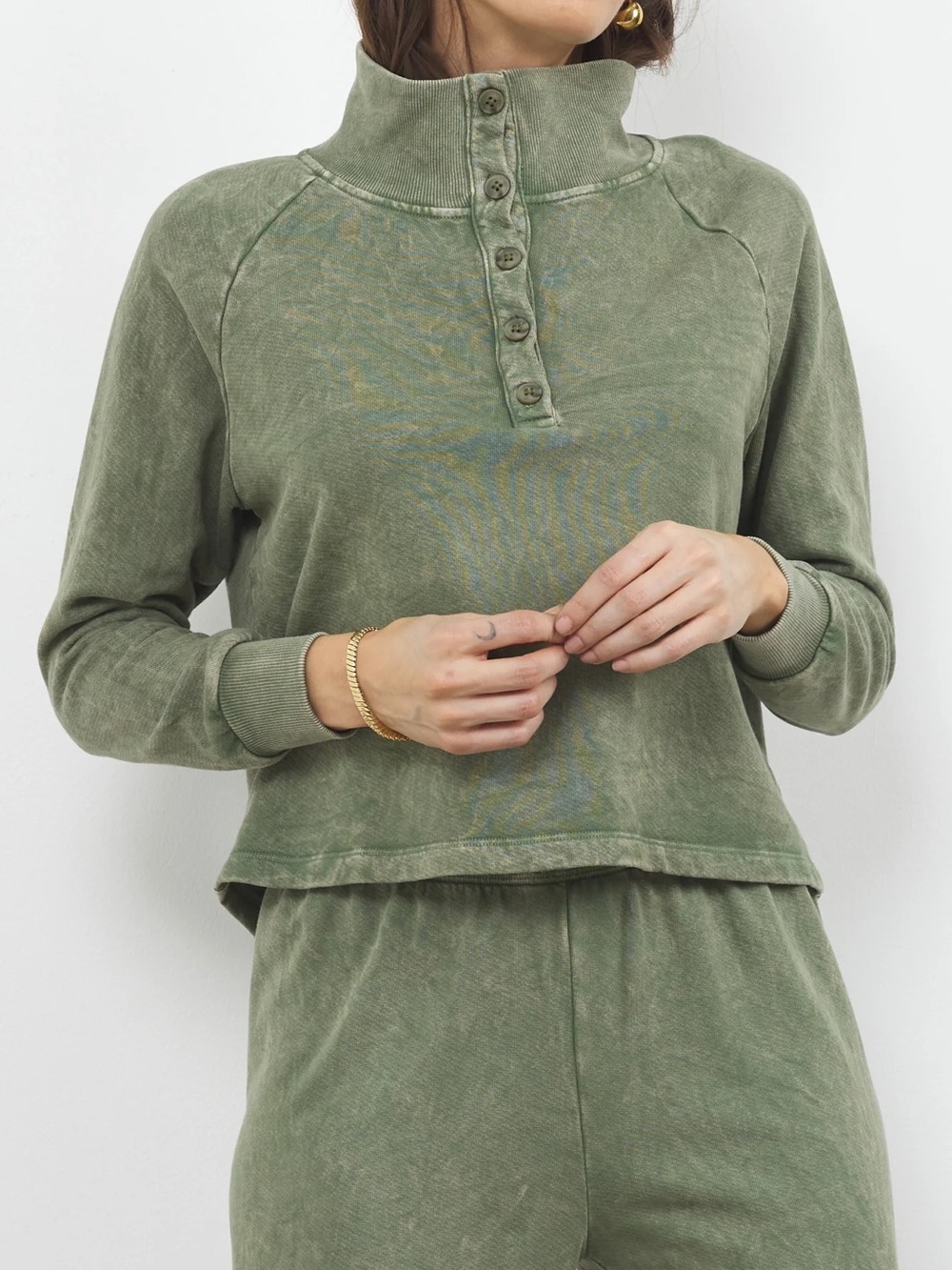 LAmade Olive Ribbed Henley Sweat